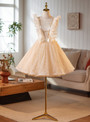 Champagne Tulle Bow Homecoming Dress