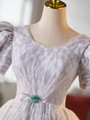 Gray Tulle Puff Sleeve Pearls Homecoming Dress