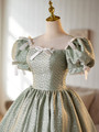 Green Puff Sleeve Bow Homecoming Dress