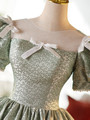 Green Puff Sleeve Bow Homecoming Dress