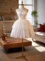 White Tulle Lace Pleats Homecoming Dress
