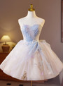 Blue Tulle Strapless Pleats Homecoming Dress
