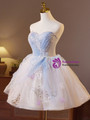 Blue Tulle Strapless Pleats Homecoming Dress
