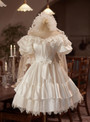 White Satin Lace Short Sleeve Homecoming Dress