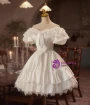 White Satin Lace Short Sleeve Homecoming Dress