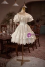 White Satin Lace Short Sleeve Homecoming Dress