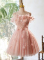 Pink Tulle Sequins Pleats Homecoming Dress