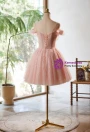 Pink Tulle Sequins Pleats Homecoming Dress