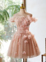 Pink Tulle Sequins Flower Homecoming Dress