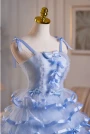 Blue Tulle Straps Bow Tiers Homecoming Dress