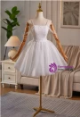 White Tulle Straps Pearls Homecoming Dress