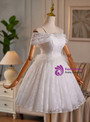 White Lace Spaghetti Straps Pearls Homecoming Dress