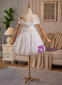 White Lace Spaghetti Straps Pearls Homecoming Dress