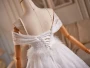 White Lace Spaghetti Straps Pearls Homecoming Dress