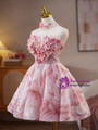 Pink Sequins Tulle Strapless Flower Homecoming Dress