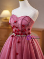 Burgundy Tulle Flower Beading Crystal Homecoming Dress