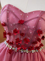 Burgundy Tulle Flower Beading Crystal Homecoming Dress