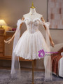 White Lace Off the Shoulder Pearls Homecoming Dress
