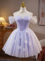 Purple Tulle Lace Off the Shoulder Homecoming Dress