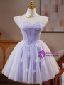 Purple Tulle Lace Off the Shoulder Homecoming Dress