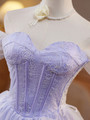Purple Tulle Lace Off the Shoulder Homecoming Dress