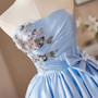 Blue Satin Strapless Sequins Bow Homecoming Dress