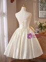 Champagne Satin Strapless Bow Homecoming Dress