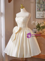 Champagne Satin Strapless Bow Homecoming Dress