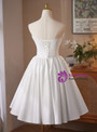 White Satin Strapless Pleats Bow Homecoming Dress