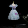 Blue Tulle Sequins Puff Sleeve Homecoming Dress