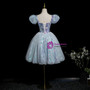Blue Tulle Sequins Puff Sleeve Homecoming Dress