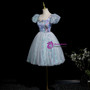 Blue Tulle Sequins Puff Sleeve Homecoming Dress