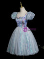 Blue Tulle Sequins Puff Sleeve Homecoming Dress