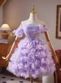 Purple Tulle Off the Shoulder 3D Flower Homecoming Dress
