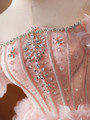 Pink Tulle 3D Flower Beading Crystal Homecoming Dress