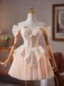 Champagne Tulle Off the Shoulder Homecoming Dress