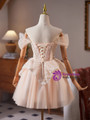 Champagne Tulle Off the Shoulder Homecoming Dress