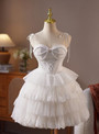 White Tulle Spaghetti Straps Homecoming Dress