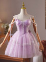 Purple Tulle Spaghetti Straps Homecoming Dress
