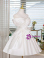 White Satin Pleats Bow Homecoming Dress