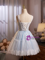 Light Blue Tulle Lace Straps Homecoming Dress
