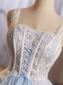 Light Blue Tulle Lace Straps Homecoming Dress