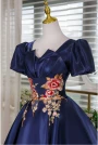 Navy Blue Puff Sleeve Appliques Homecoming Dress