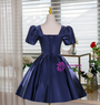 Navy Blue Puff Sleeve Appliques Homecoming Dress