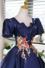 Navy Blue Puff Sleeve Appliques Homecoming Dress