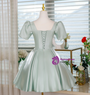 Green Short Sleeve Appliques Homecoming Dress