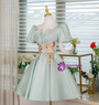 Green Short Sleeve Appliques Homecoming Dress
