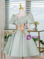 Green Short Sleeve Appliques Homecoming Dress
