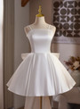 White Satin Spaghetti Straps Homecoming Dress