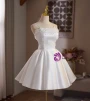 White Satin Straps Flower Pearls Homecoming Dress